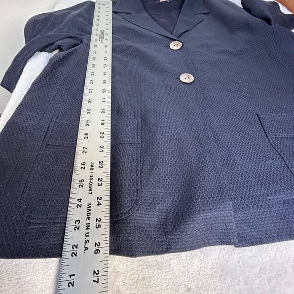 J. Jill Womens XL Ink Blue Silk & Cotton Textured Jacket Two-Button Pockets New - Picture 9 of 9